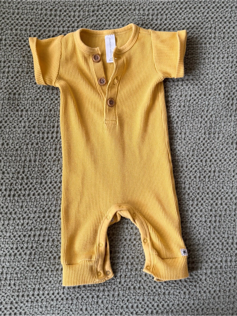 Mustard Yellow Waffle Knit Baby Romper